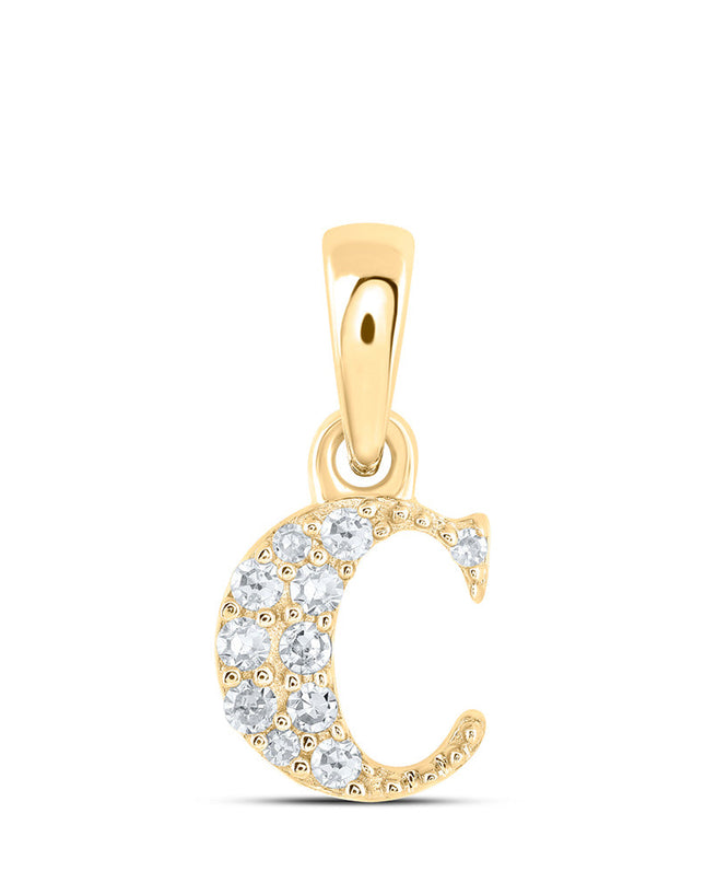 10kt Yellow Gold Womens Round Diamond C Initial Letter Pendant 1/20 Cttw