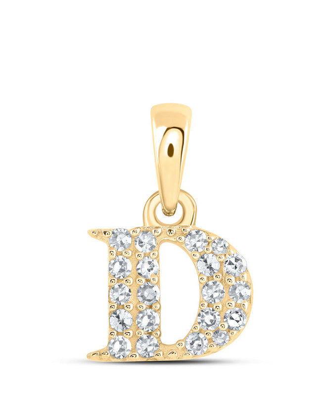 10kt Yellow Gold Womens Round Diamond D Initial Letter Pendant 1/10 Cttw