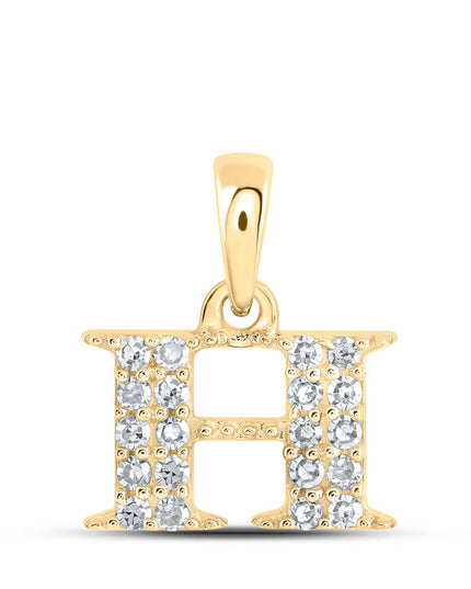 10kt Yellow Gold Womens Round Diamond H Initial Letter Pendant 1/10 Cttw