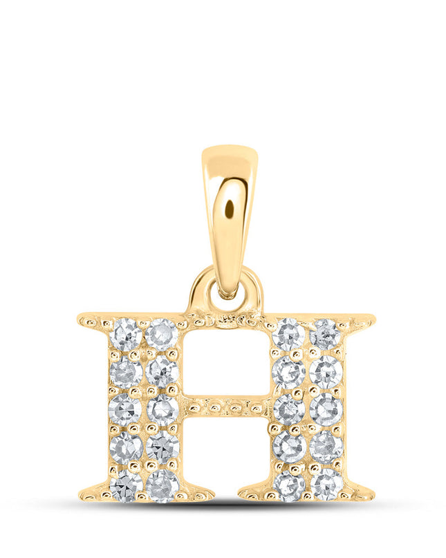 10kt Yellow Gold Womens Round Diamond H Initial Letter Pendant 1/10 Cttw