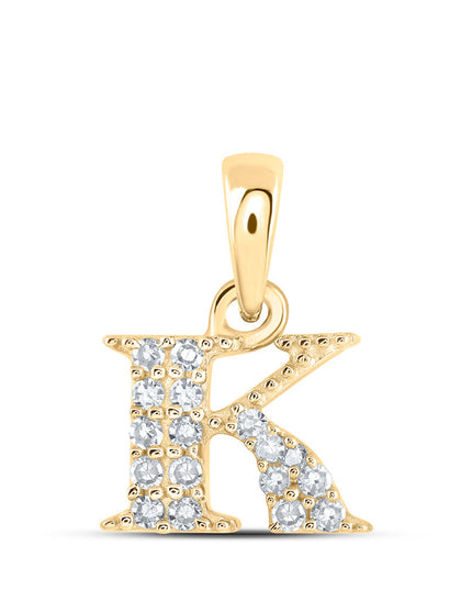 10kt Yellow Gold Womens Round Diamond K Initial Letter Pendant 1/12 Cttw