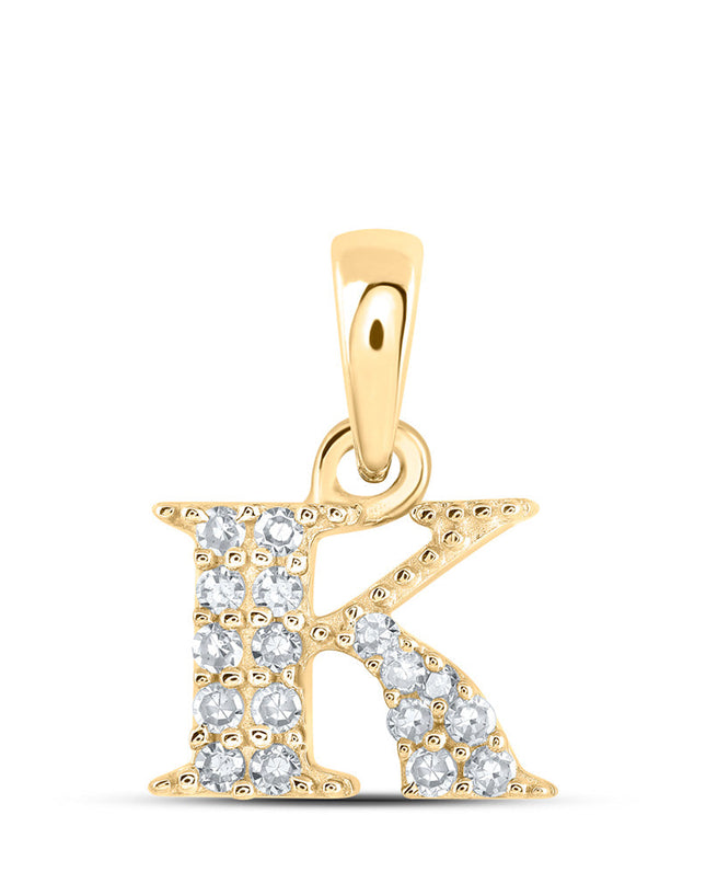 10kt Yellow Gold Womens Round Diamond K Initial Letter Pendant 1/12 Cttw
