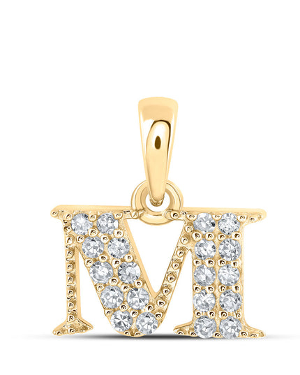 10kt Yellow Gold Womens Round Diamond M Initial Letter Pendant 1/10 Cttw