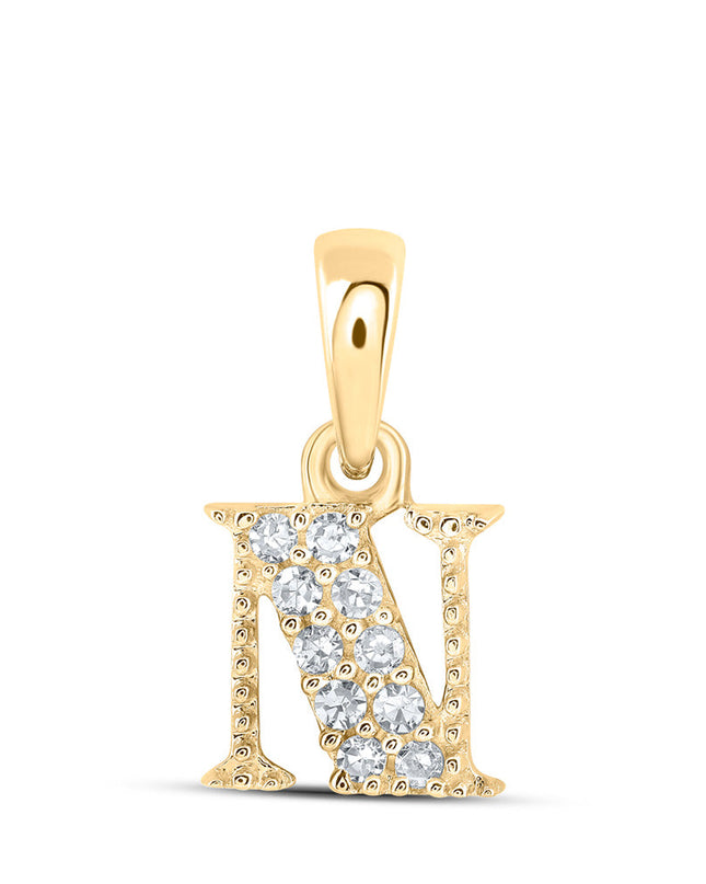 10kt Yellow Gold Womens Round Diamond N Initial Letter Pendant 1/20 Cttw