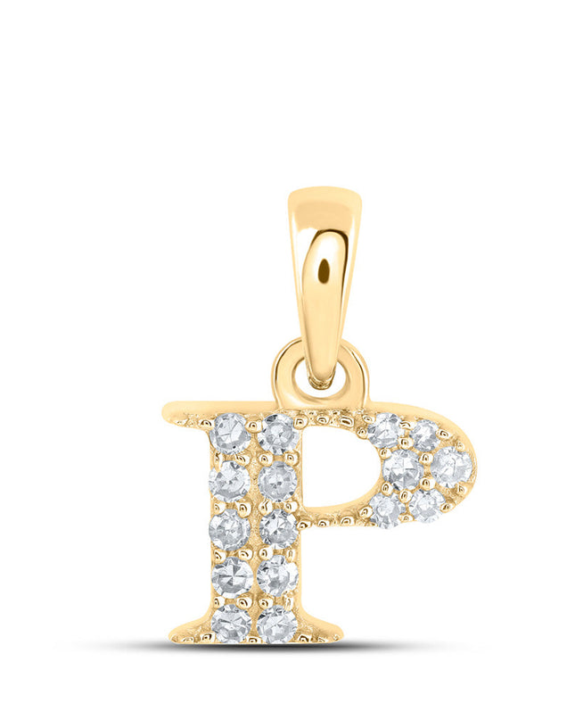 10kt Yellow Gold Womens Round Diamond P Initial Letter Pendant 1/10 Cttw
