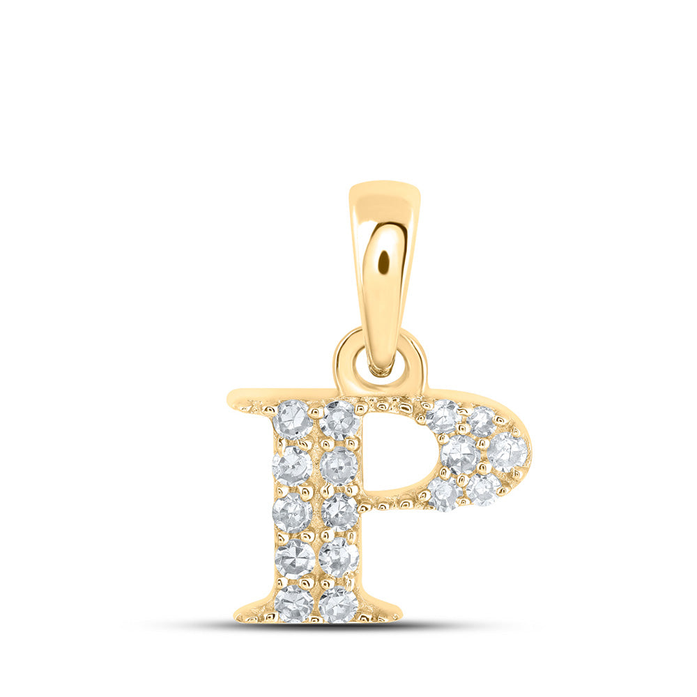 10kt Yellow Gold Womens Round Diamond P Initial Letter Pendant 1/10 Cttw