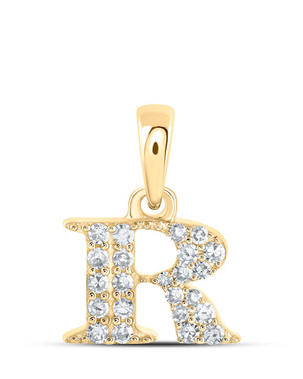 10kt Yellow Gold Womens Round Diamond R Initial Letter Pendant 1/10 Cttw