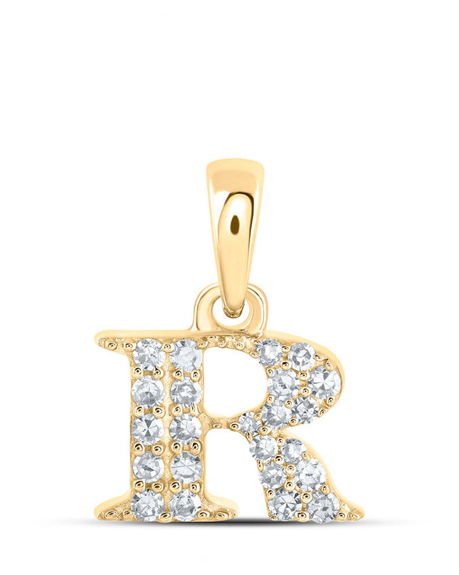 10kt Yellow Gold Womens Round Diamond R Initial Letter Pendant 1/10 Cttw
