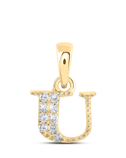 10kt Yellow Gold Womens Round Diamond U Initial Letter Pendant 1/20 Cttw