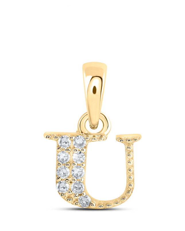 10kt Yellow Gold Womens Round Diamond U Initial Letter Pendant 1/20 Cttw