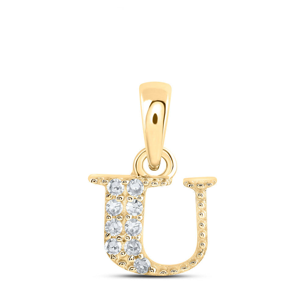 10kt Yellow Gold Womens Round Diamond U Initial Letter Pendant 1/20 Cttw