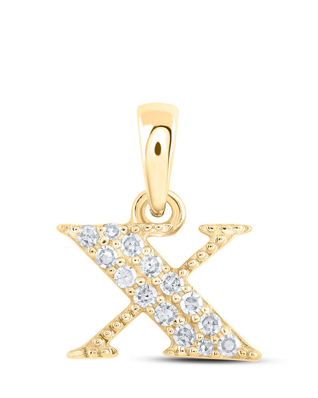 10kt Yellow Gold Womens Round Diamond X Initial Letter Pendant 1/12 Cttw
