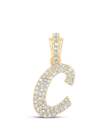 10kt Yellow Gold Womens Round Diamond C Cursive Initial Letter Pendant 1/4 Cttw