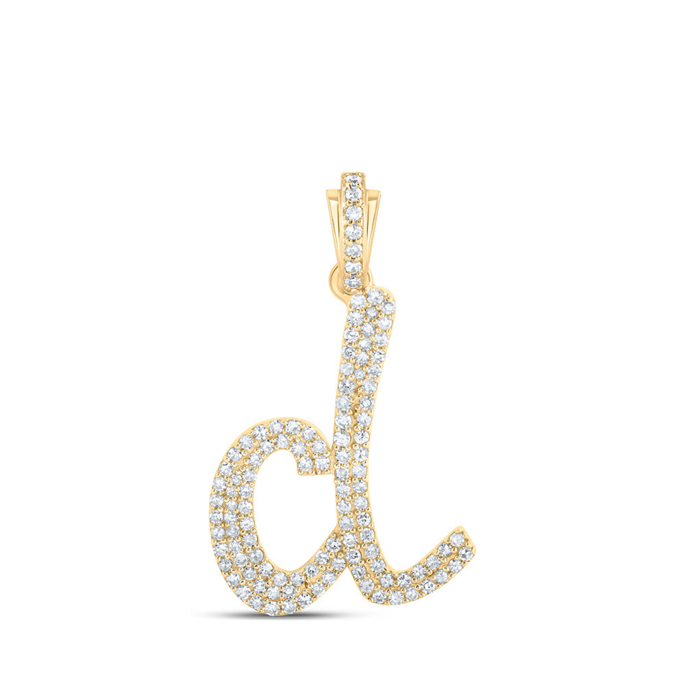 10kt Yellow Gold Womens Round Diamond D Cursive Initial Letter Pendant 1/2 Cttw