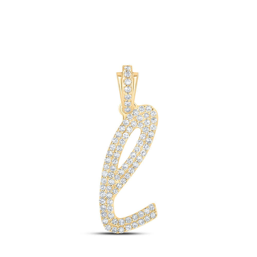 10kt Yellow Gold Womens Round Diamond L Cursive Initial Letter Pendant 3/8 Cttw