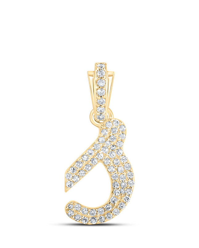 10kt Yellow Gold Womens Round Diamond S Cursive Initial Letter Pendant 1/4 Cttw