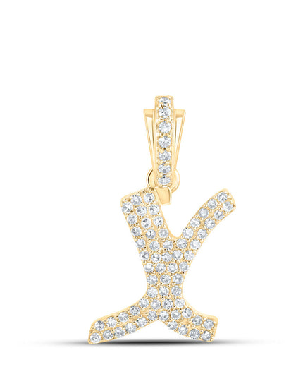 10kt Yellow Gold Womens Round Diamond X Cursive Initial Letter Pendant 1/4 Cttw