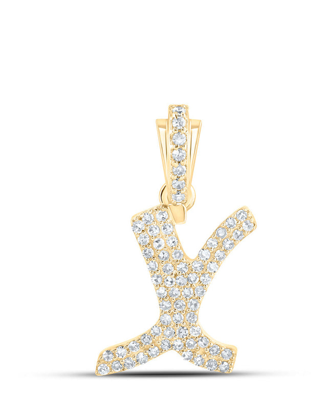 10kt Yellow Gold Womens Round Diamond X Cursive Initial Letter Pendant 1/4 Cttw