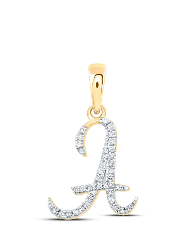10kt Yellow Gold Womens Round Diamond A Initial Letter Pendant 1/10 Cttw
