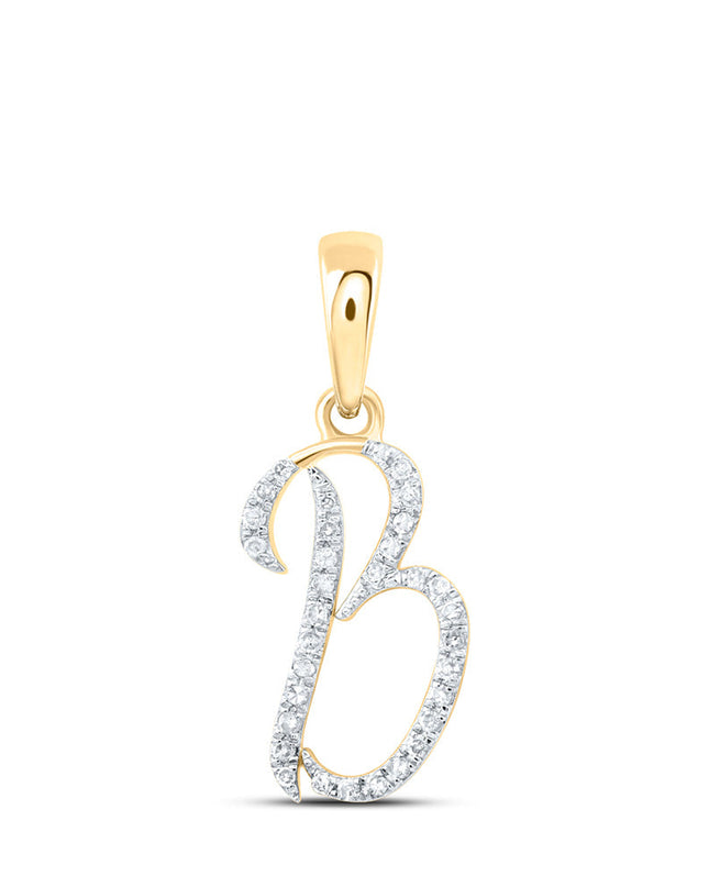 10kt Yellow Gold Womens Round Diamond B Initial Letter Pendant 1/10 Cttw