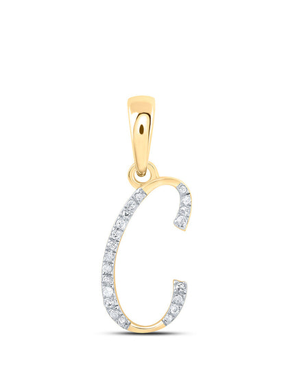 10kt Yellow Gold Womens Round Diamond C Initial Letter Pendant 1/20 Cttw