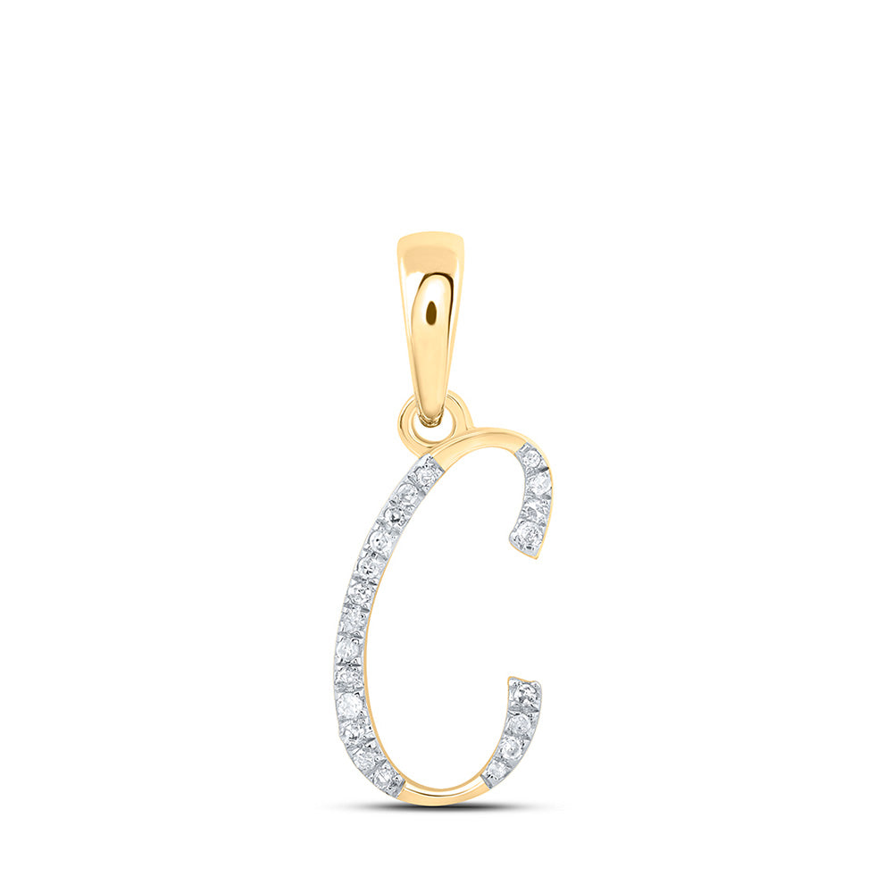 10kt Yellow Gold Womens Round Diamond C Initial Letter Pendant 1/20 Cttw