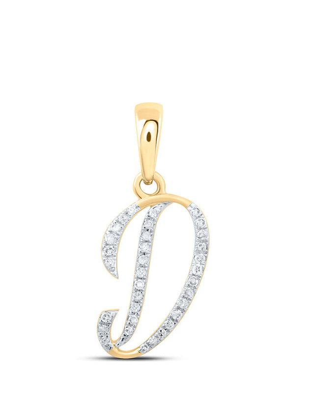 10kt Yellow Gold Womens Round Diamond D Initial Letter Pendant 1/10 Cttw
