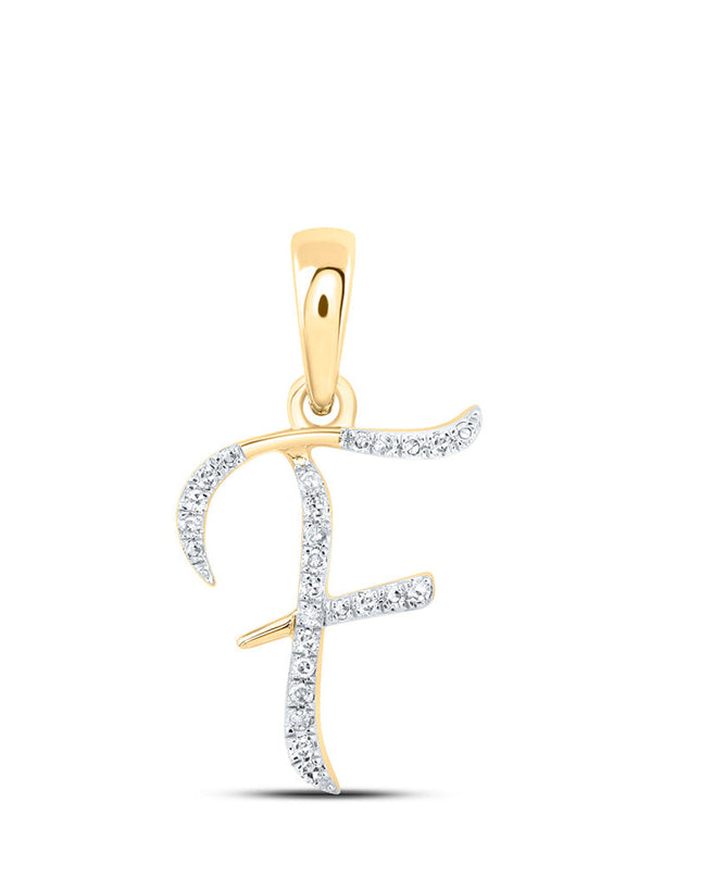 10kt Yellow Gold Womens Round Diamond F Initial Letter Pendant 1/12 Cttw