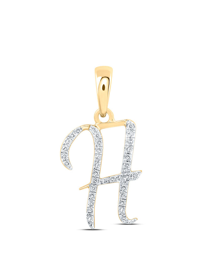 10kt Yellow Gold Womens Round Diamond H Initial Letter Pendant 1/10 Cttw