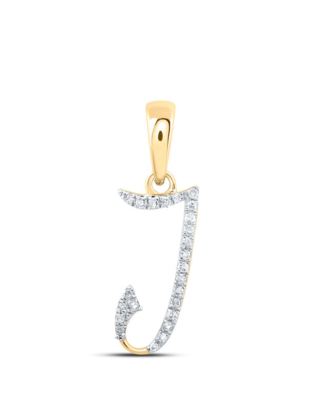 10kt Yellow Gold Womens Round Diamond J Initial Letter Pendant 1/20 Cttw