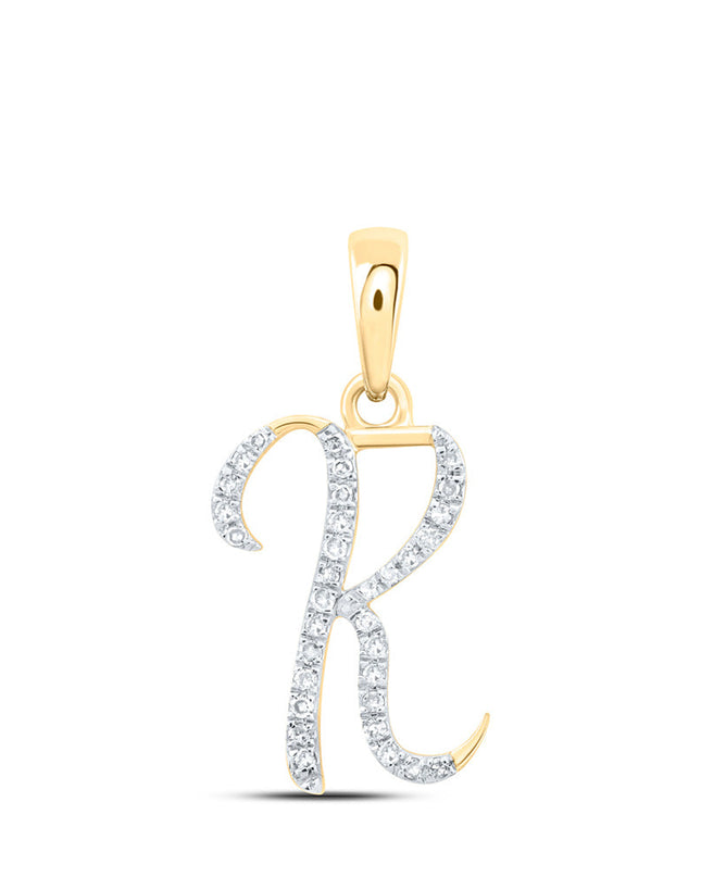 10kt Yellow Gold Womens Round Diamond K Initial Letter Pendant 1/10 Cttw