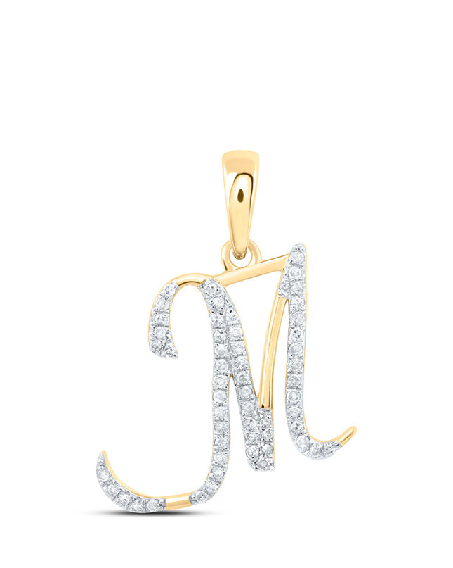 10kt Yellow Gold Womens Round Diamond M Initial Letter Pendant 1/6 Cttw