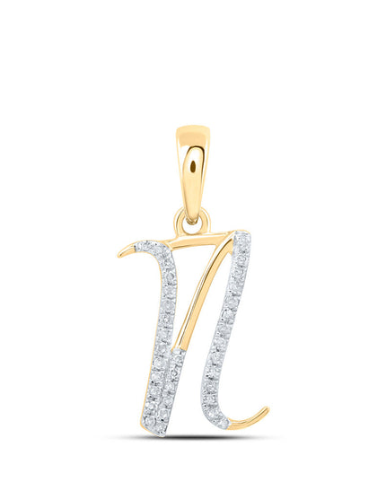 10kt Yellow Gold Womens Round Diamond N Initial Letter Pendant 1/10 Cttw