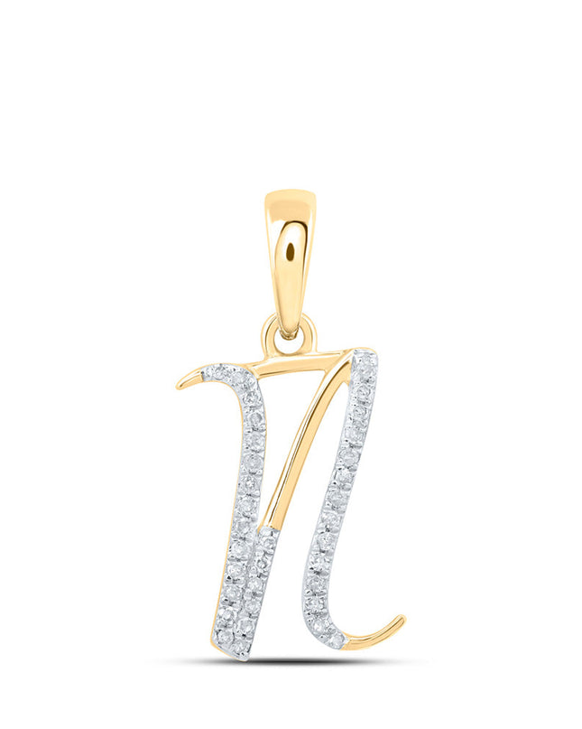 10kt Yellow Gold Womens Round Diamond N Initial Letter Pendant 1/10 Cttw