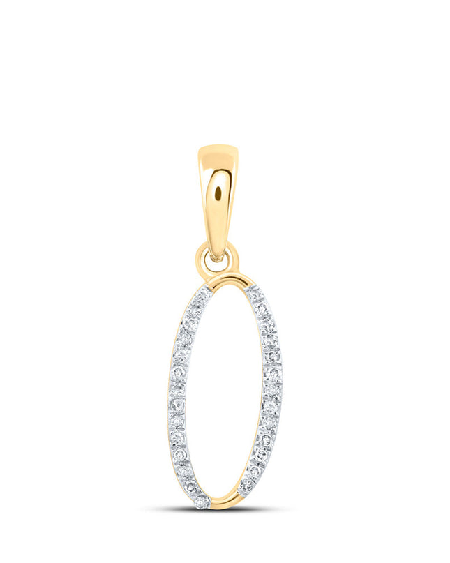 10kt Yellow Gold Womens Round Diamond O Initial Letter Pendant 1/12 Cttw