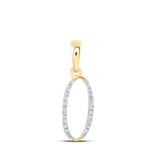 10kt Yellow Gold Womens Round Diamond O Initial Letter Pendant 1/12 Cttw