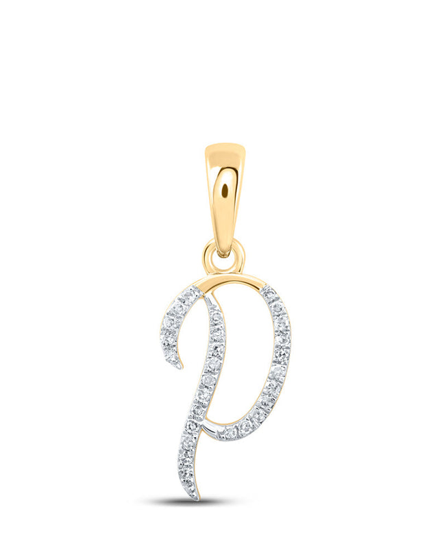 10kt Yellow Gold Womens Round Diamond P Initial Letter Pendant 1/12 Cttw