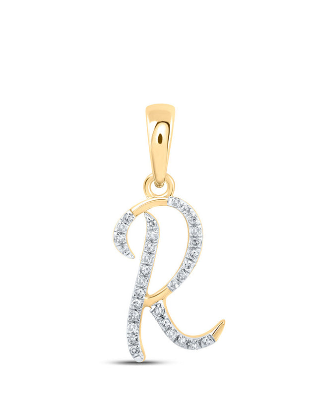 10kt Yellow Gold Womens Round Diamond R Initial Letter Pendant 1/10 Cttw