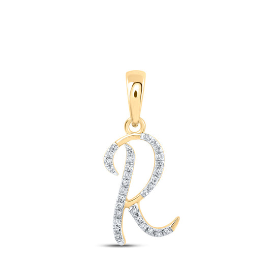 10kt Yellow Gold Womens Round Diamond R Initial Letter Pendant 1/10 Cttw