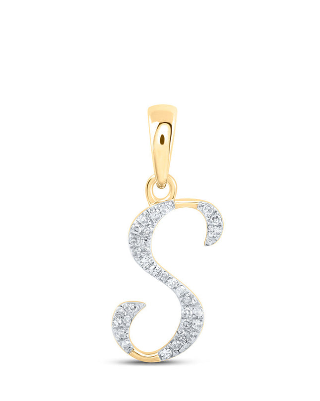 10kt Yellow Gold Womens Round Diamond S Initial Letter Pendant 1/12 Cttw
