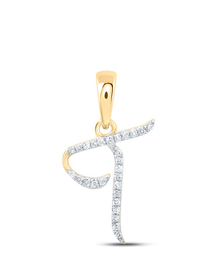 10kt Yellow Gold Womens Round Diamond T Initial Letter Pendant 1/12 Cttw