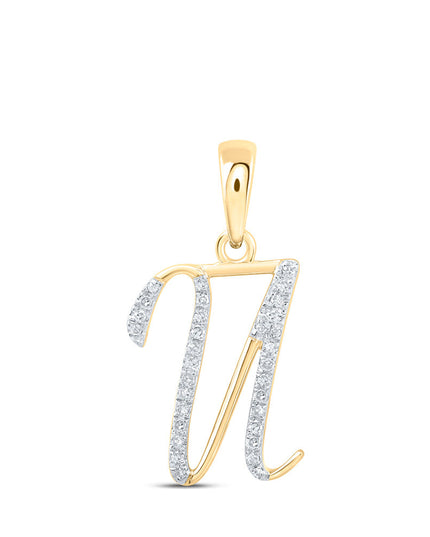 10kt Yellow Gold Womens Round Diamond U Initial Letter Pendant 1/10 Cttw
