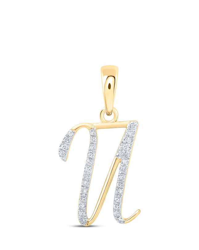 10kt Yellow Gold Womens Round Diamond U Initial Letter Pendant 1/10 Cttw