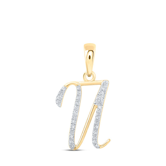 10kt Yellow Gold Womens Round Diamond U Initial Letter Pendant 1/10 Cttw