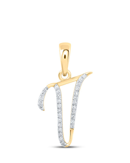 10kt Yellow Gold Womens Round Diamond V Initial Letter Pendant 1/10 Cttw