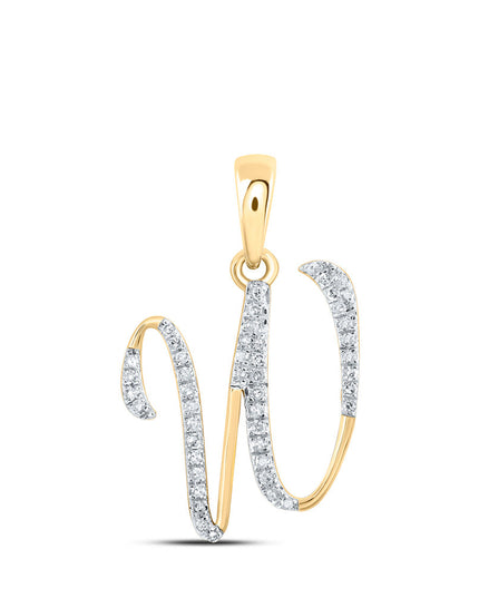 10kt Yellow Gold Womens Round Diamond W Initial Letter Pendant 1/8 Cttw