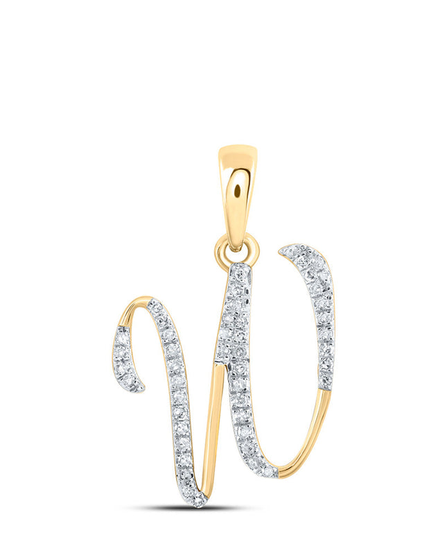 10kt Yellow Gold Womens Round Diamond W Initial Letter Pendant 1/8 Cttw