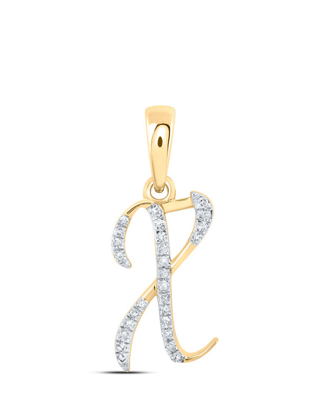 10kt Yellow Gold Womens Round Diamond X Initial Letter Pendant 1/12 Cttw