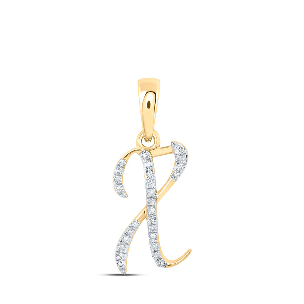 10kt Yellow Gold Womens Round Diamond X Initial Letter Pendant 1/12 Cttw