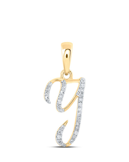 10kt Yellow Gold Womens Round Diamond Y Initial Letter Pendant 1/10 Cttw